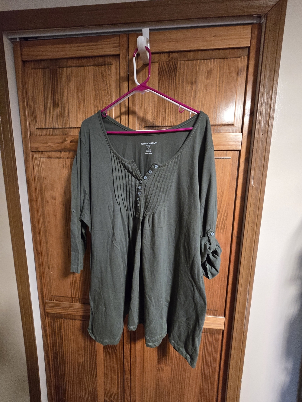 Woman Within Olive Green Pintuck Button-Front Tunic
